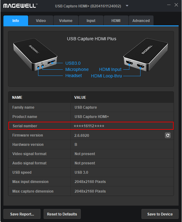 在 USB Capture Utility V3 中查看序列号